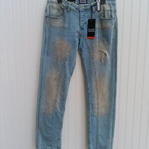 MAVRK JEANS 34 x 32 Distressed Light Blue Button Fly Distressed Denim Relaxed